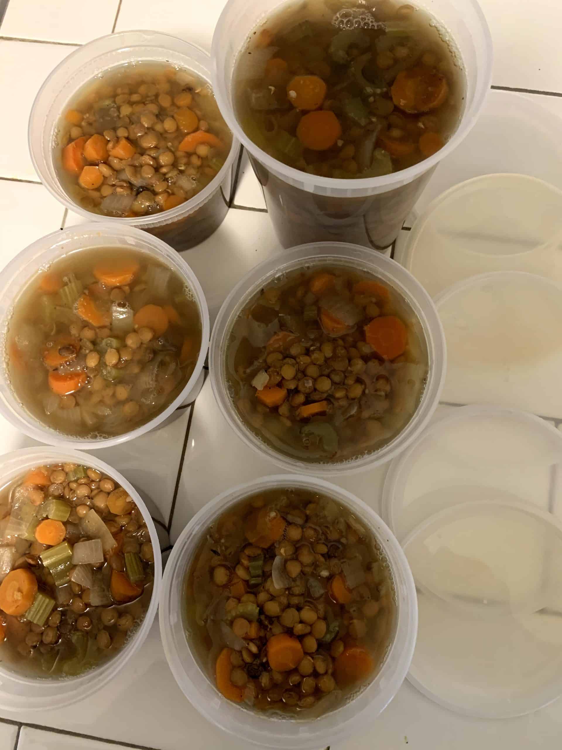 lentil soup in containers